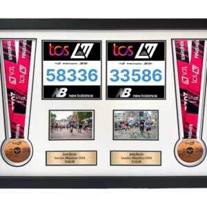 Personalised Double Medal Frame. Perfect way to show off 2 Medals, 2 Race Bibs, 2 Landscape Photos & Text Boxes. London Marathon 2025/24