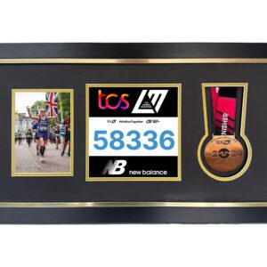 Marathon Medal Display Frame. Modern and Crisp framing in various colours. Frame for Medal, Race bib, and 5x7" Photograph