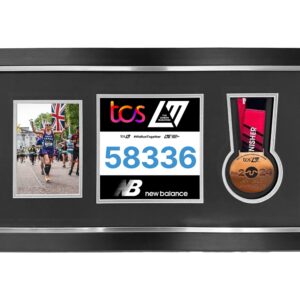 Marathon Medal Display Frame. Modern and Crisp framing in various colours. Frame for Medal, Race bib, and 5x7" Photograph