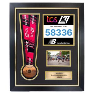 Personalised Medal display Frame, Perfect for your Medal, Race Bib, 6x4" Photo and metal textbox. London Marathon 2025