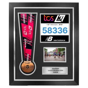 Personalised Medal display Frame, Perfect for your Medal, Race Bib, 6x4" Photo and metal textbox. London Marathon 2025