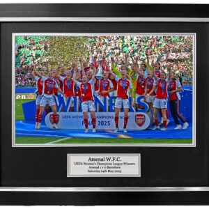 Arsenal Women's Champion League Winners Trophy Lift Framed photo - 20x16" framed photo