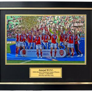 Arsenal Women's Champion League Winners Trophy Lift Framed photo - 20x16" framed photo