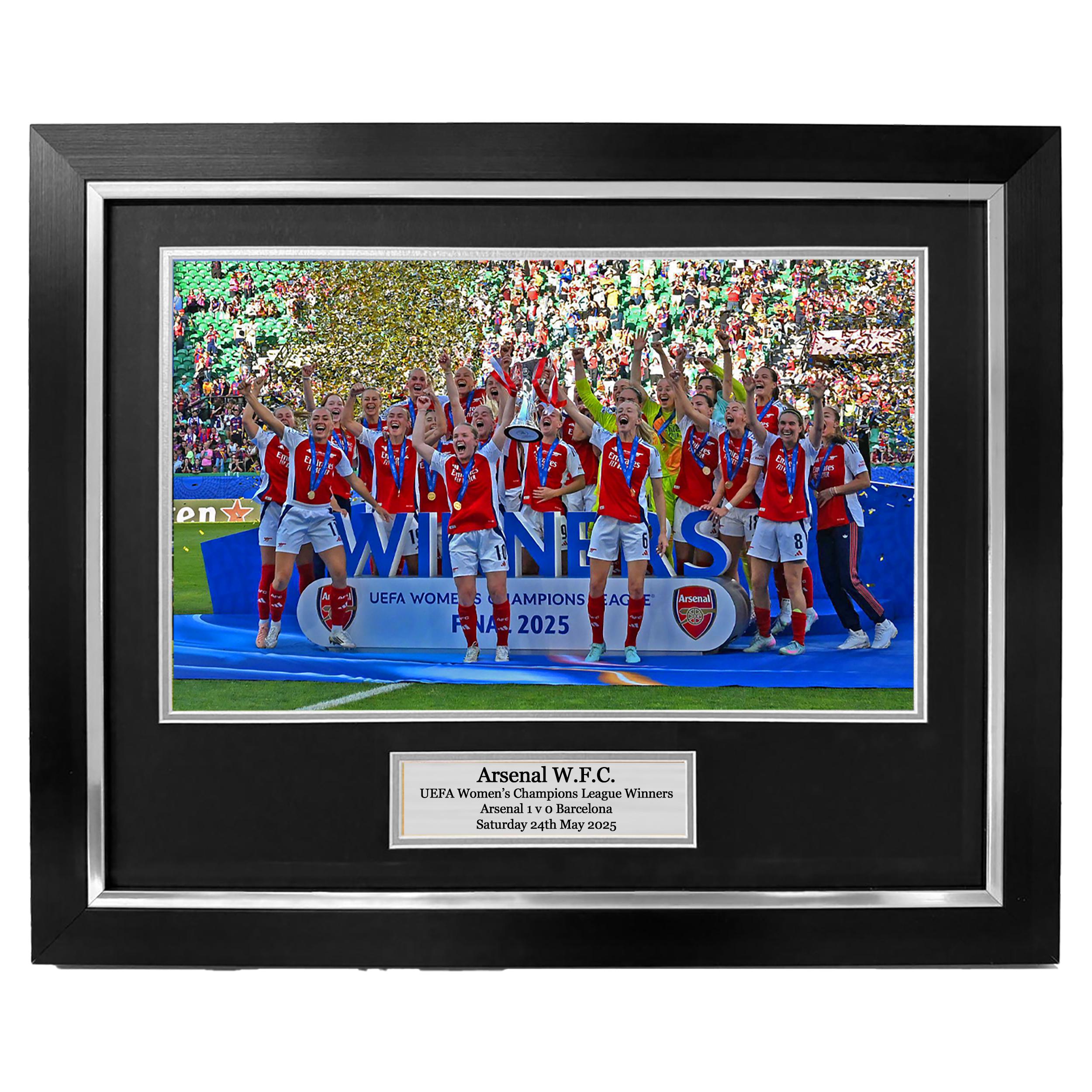 Arsenal Women's Champion League Winners Trophy Lift Framed photo - 20x16" framed photo