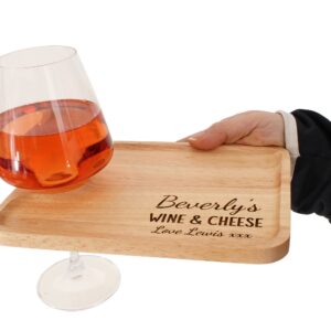 Personalised wine and nibbles board, cheese and wine board, Christmas snack board, wine and glass holder, charcuterie and cheese board