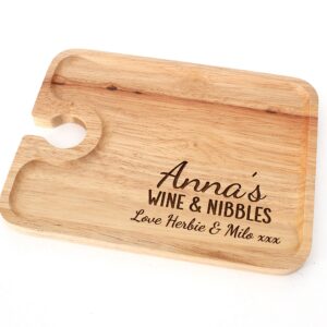 Personalised wine and nibbles board, cheese and wine board, Christmas snack board, wine and glass holder, charcuterie and cheese board