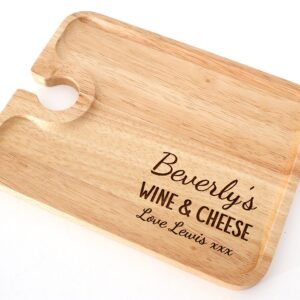 Personalised wine and nibbles board, cheese and wine board, Christmas snack board, wine and glass holder, charcuterie and cheese board