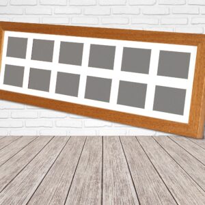 Instax Mini Multi Aperture Wooden Photo Frame. Holds Twelve instax sized Photos. 15x50cm. Portrait or Landscape.