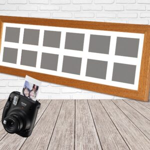 Instax Mini Multi Aperture Wooden Photo Frame. Holds Twelve instax sized Photos. 15x50cm. Portrait or Landscape.