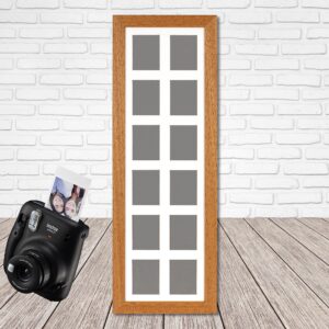 Instax Mini Multi Aperture Wooden Photo Frame. Holds Twelve instax sized Photos. 15x50cm. Portrait or Landscape.