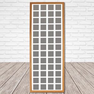 Instax Square Multi Aperture Wooden Photo Frame. Holds 52 instax sized Photos. Capture a photo every week for a year! 35x100cm.