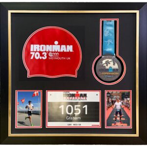 Triathlon Medal Display Frame: Swim Cap, Bib & Photo Keepsake (50x50cm)