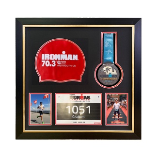 Triathlon Medal Display Frame: Swim Cap, Bib & Photo Keepsake (50x50cm)