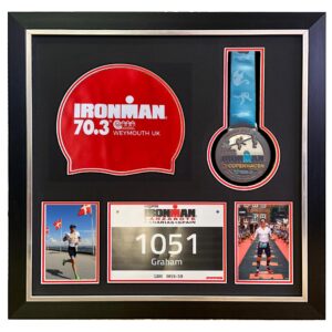 Triathlon Medal Display Frame: Swim Cap, Bib & Photo Keepsake (50x50cm)