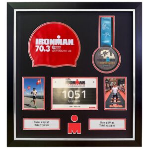 Triathlon Medal Display Frame: Swim Cap, Bib, Photo Keepsake (60x55cm)