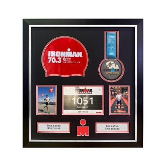 Triathlon Medal Display Frame: Swim Cap, Bib, Photo Keepsake (60x55cm)