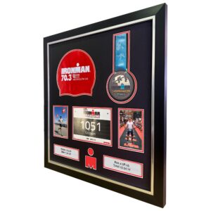 Triathlon Medal Display Frame: Swim Cap, Bib, Photo Keepsake (60x55cm)
