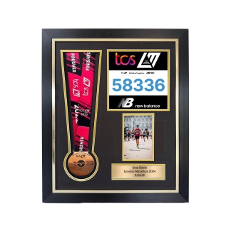 Personalized Marathon Medal Display Frame: Race Bib & Photo - Upright image