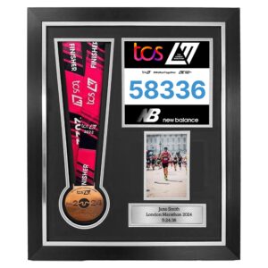 Personalized Marathon Medal Display Frame: Race Bib & Photo - Upright image