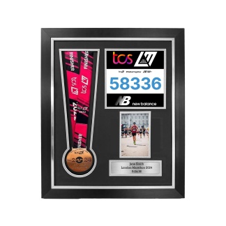 Personalized Marathon Medal Display Frame: Race Bib & Photo - Upright image
