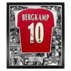 Dennis Bergkamp Signed Framed Display Shirt - Deluxe Black and White Photo Mural surround