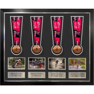 Medal Display Frame: Slots for 4 medals. photos + Personalised Plaque Metal
